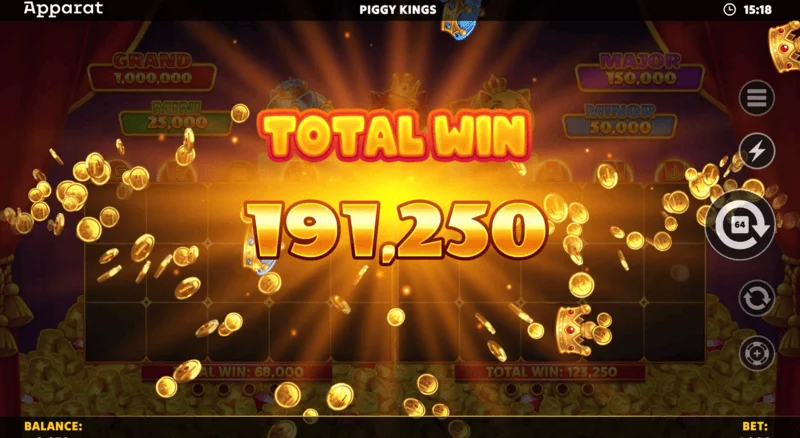 Piggy Kings - მოგების ეკრანი Free Games-ში