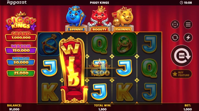 Piggy Kings - სამი ფერის Booster Coins-ი ველზე